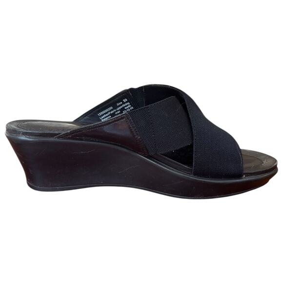 Dansko Black Ava Slide Sandals Elastic Wedge Heel Women's 39 EU / 8.5-9 US - Picture 2 of 7